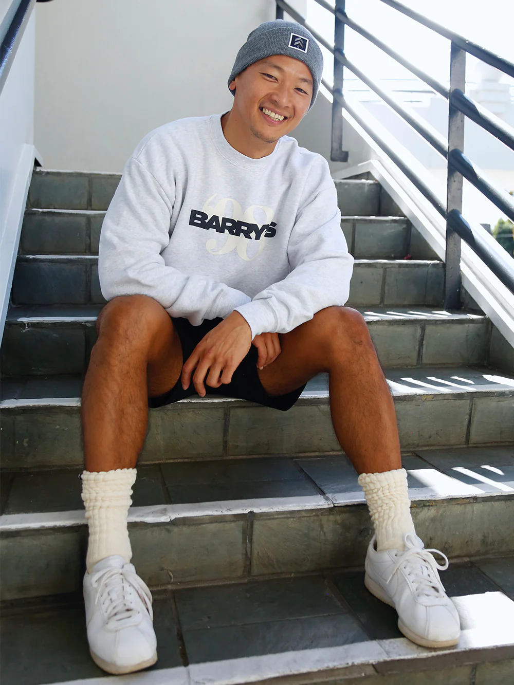 Private label sweatshirt and beanie styled by a model