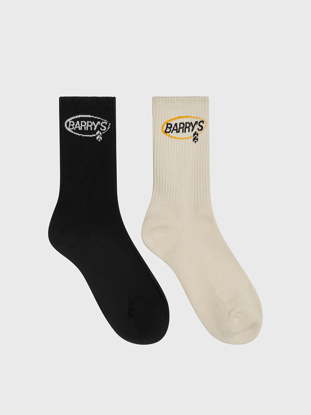 Custom branded crew socks produced for a fitness brand